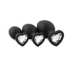Set de dopuri anale din silicon cu diamant - Inimă