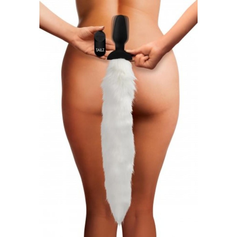 Plug anal vibratório com cauda de raposa - Branco