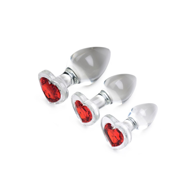 Set de Plug Anal de Vidrio con Gema de Corazón Rojo