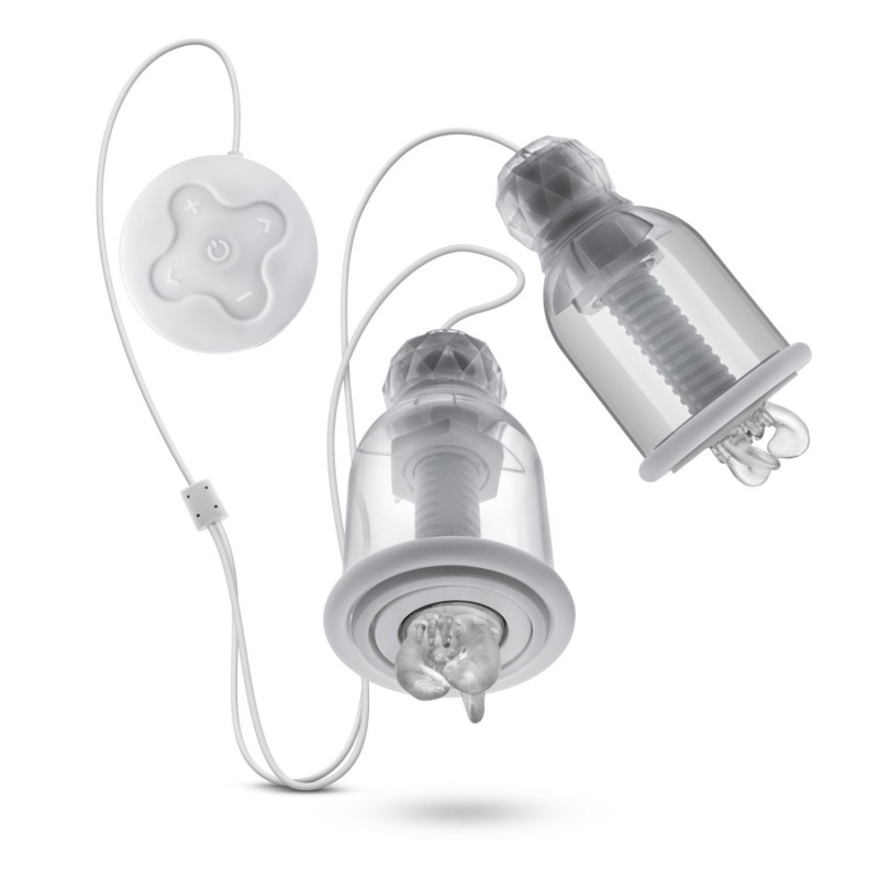 Vibrating and rotating nipple stimulators with suction
