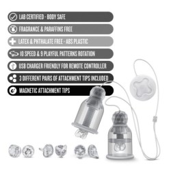 Vibrating and rotating nipple stimulators with suction