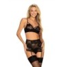 Conjunto de Lingerie de Renda de 3 Peças - Preto S/M