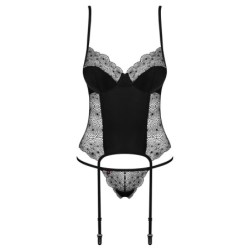 Κορσές με ζαρτιέρα Sharlotte με string - Μαύρο S/M