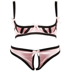 Conjunto de cetim rosa com detalhes pretos B80