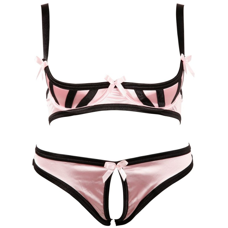 Conjunto de cetim rosa com detalhes pretos B80
