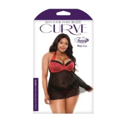 Babydoll su „Halter“ tipo apykakle Sophia - Juoda/Raudona 3XL/4XL
