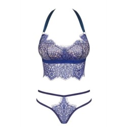 Čipkast komplet nedrčka iz 2 delov Flowlace - Moder L/XL