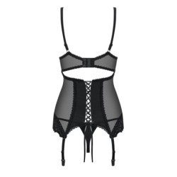 Amallie Suspender Belt Corset & Thong - Black L/XL