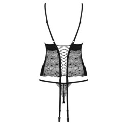 Sharlotte korsett med strumpeband och stringtrosa - Svart L/XL