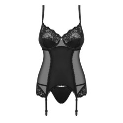 Corset cu jartiere și tanga Amallie - Negru 2XL