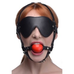 Verstellbarer perverser Harness mit Augenmaske und Knebelball