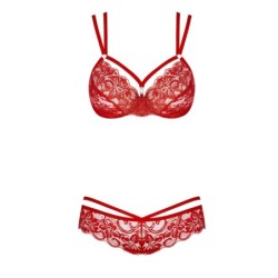 Conjunto de sujetador de encaje de 2 piezas - Rojo S/M