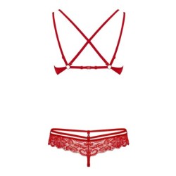Conjunto de sutiã de renda de 2 peças - Vermelho S/M