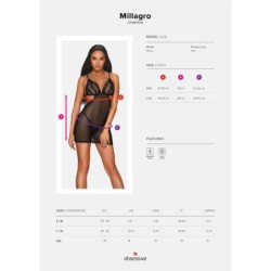 Millagro võrkstruktuuriga läbipaistev kleit ja stringid - Must S/M