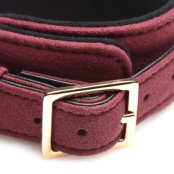 Conjunto de 6 peças de algemas BDSM de camurça com coleira e trela - Borgonha