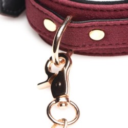Ensemble de 6 pièces de menottes BDSM en daim avec collier et laisse - Bourgogne