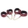 Ensemble de 6 pièces de menottes BDSM en daim avec collier et laisse - Bourgogne