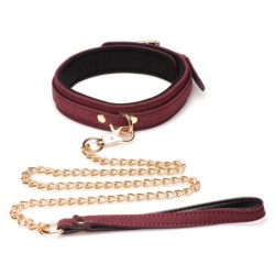 Ensemble de 6 pièces de menottes BDSM en daim avec collier et laisse - Bourgogne
