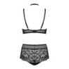 Elizenes Conjunto de Sutiã de Renda de 2 Peças com Gola Halter - Preto S/M