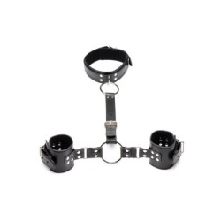 Conjunto de Collar con Esposas de Sujeción - Negro
