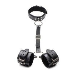 Conjunto de Coleira com Algemas de Fixação - Preto