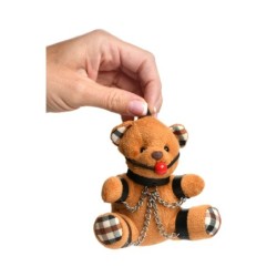Chaveiro de urso de pelúcia amordaçado