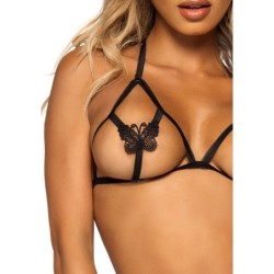 Soutien-gorge à bonnet ouvert et string de perles - Noir