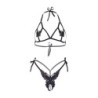 Soutien-gorge à bonnet ouvert et string de perles - Noir