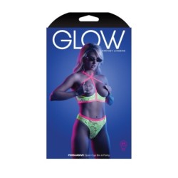 Beha en string met open cup PERSUASIVE - Neon groen S/M