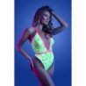 SPOTLIGHT - Body de renda elástica contrastante com fecho de pressão - Verde néon S/M