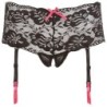 Kanten jarretelgordel met open kruis - Zwart/Roze S/M