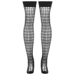 Ciorapi plasă croșetați până la coapsă - Negru