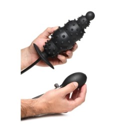 Plug anal inflable amb textura acanalada - Negre