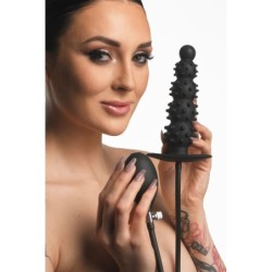 Opblaasbare anale plug met ribbeltextuur - Zwart