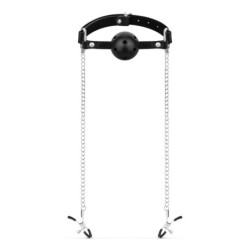 Ballknebel mit Nippelklemmen Schwarz