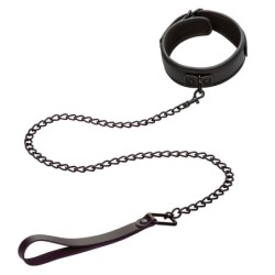Nocturnal Collar și Lesă Piele Ajustabilă Negru