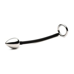 Anillo para pene y testículos Tug + Plug con tapón anal - Negro y Plata