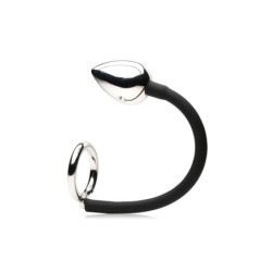 Anillo para pene y testículos Tug + Plug con tapón anal - Negro y Plata