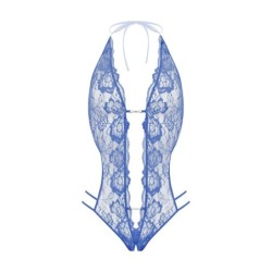 Body de renda com entrepernas aberta Renee - azul S/M
