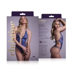Дантелено боди с отворено дъно Renee - син S/M