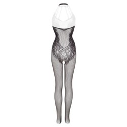 Amara - Schwarzer Netzbody ohne Schritt mit Blumenspitze