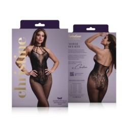 Body de rejilla sin entrepierna con encaje floral Amara - negro
