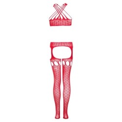 Body a rete con giarrettiera erotica Jasmina - Rosso