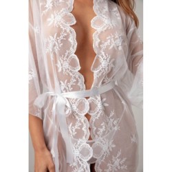 Koronkowy Zestaw Kimono Floral - Biały S/M