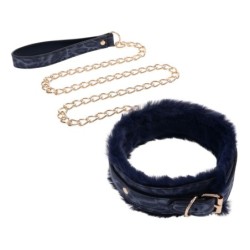 Collier et laisse en cuir de puma - Noir