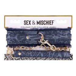 Poezenleren halsband en riem - Zwart