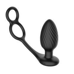 TORNADO Plug Rotatório com Anéis para Pénis e Testículos - Preto