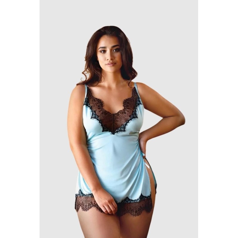 Nėriniuota palaidinė „Elise“ su seksualiais stringais – mėlyna 3XL/4XL
