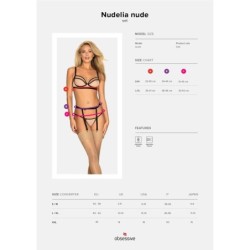 Nudelia 3-delt strømpebåndssæt - Nøgen/Sort L/XL