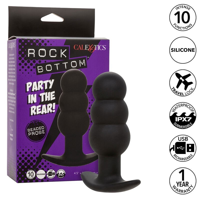 Rock Bottom Anale Plug med Kugler 10 Vibrationer Silikone Sort